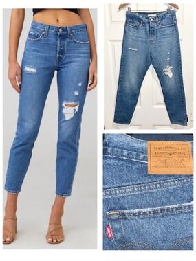 Levi's Premium Wedgie Fit Ankle Straight Distressed Jeans Like New Size 27